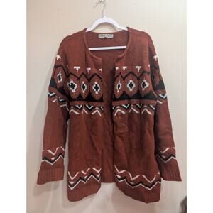 Pretty brown w/Southwestern print knit sweater by Already Famous plus size 1X